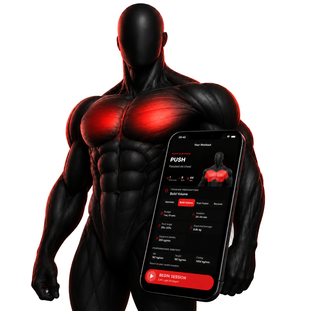NEX app preview showing training signals and body-focused workout tracking